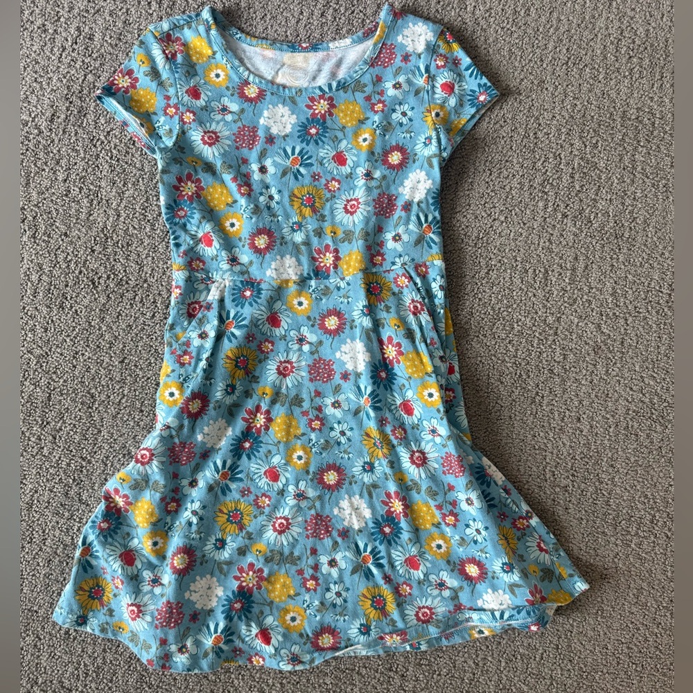 Wonder Nation Floral Short Sleeve Spring Kids Dress Size 6- Blue, Red and Yellow